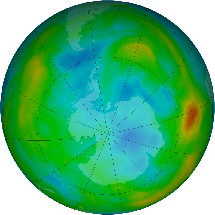 Antarctic ozone map for 15 July 1991